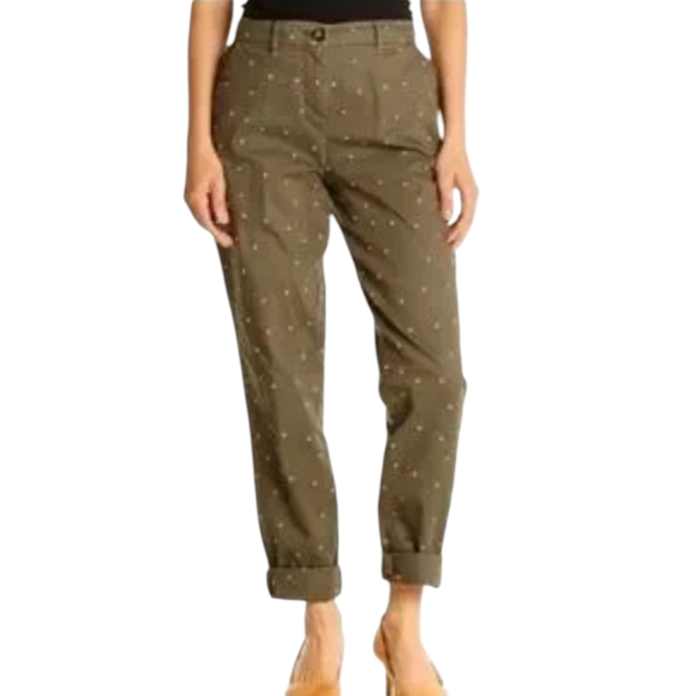 Boden Dark Olive Embroidered Dot Ankle Pants Pink Polka Chino Trousers Sz 10R